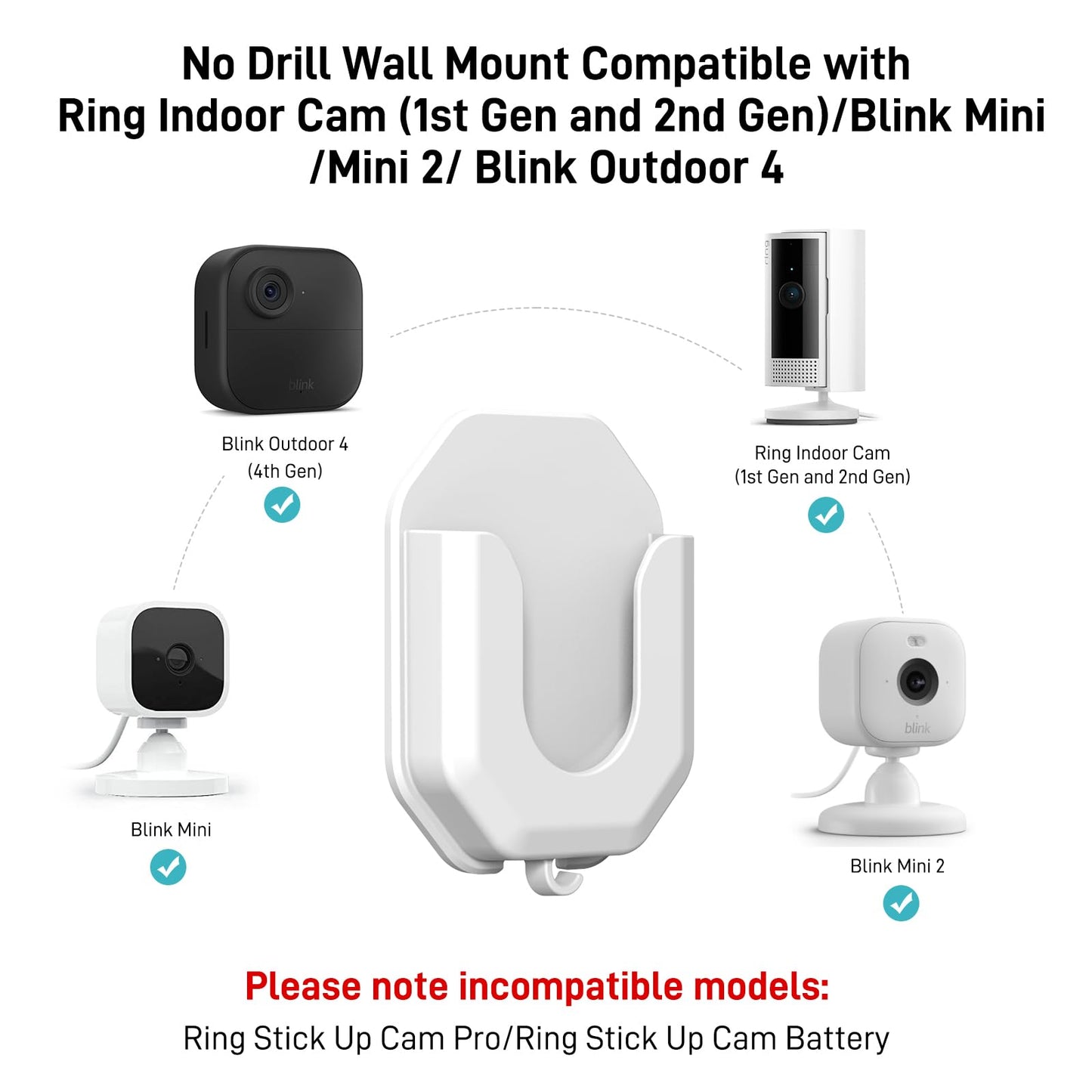 (3Pack) Ring Indoor Camera Wall Mount Bracket Compatible with Ring Indoor Cam/Ring Indoor Cam Plus/Mini 2K ?Indoor Camera Adhesive No Drill No Screws