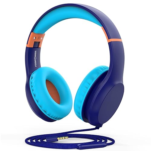 FosPower Kids Headphones with 3.5mm Laced Cables, Children & Teens Over The Ear Foldable Adjustable Headset w/Built-in Mic…