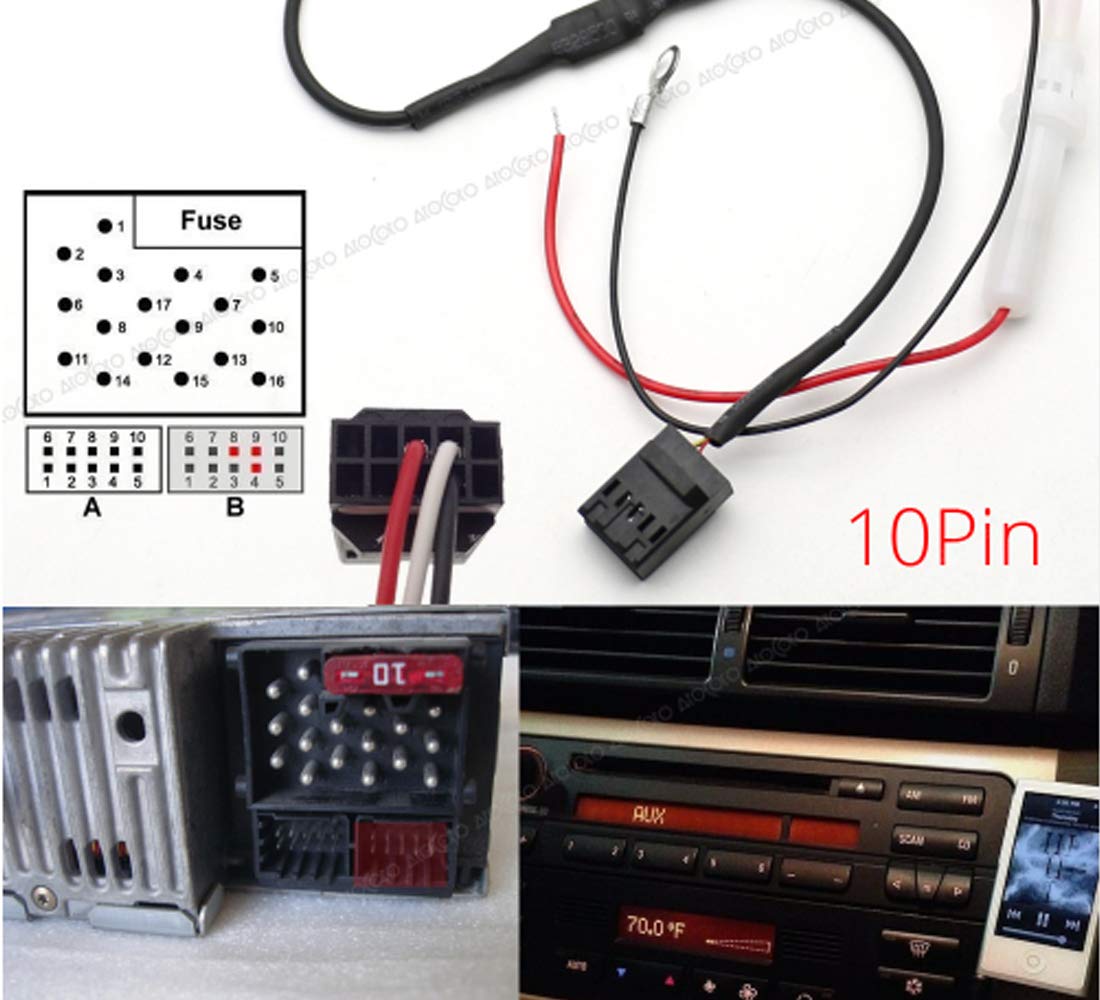 colorparts2016 Car Bluetooth Adapter Audio Aux 10-pin Interface Cable for BMW E46 3-Series 2002-2006 Busines CD