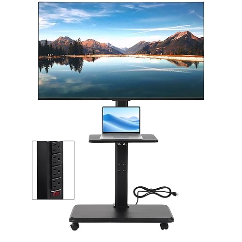 Mobile TV Stand - Rolling TV Cart with Power Outlet?Mobile TV Cart for 32-70 inch TVs up to 88 lbs, Height Adjustable Portable TV Stand on Wheels