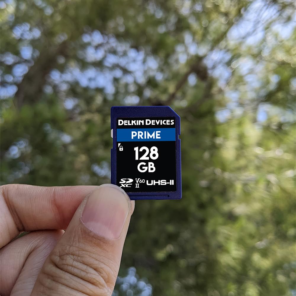 Delkin Devices Prime 128GB SDXC UHS-II Memory Card - 300MB/s Read, 105MB/s Write | Ideal for 8K, 4K, HDR, and 360º Video | High-Performance SD Card