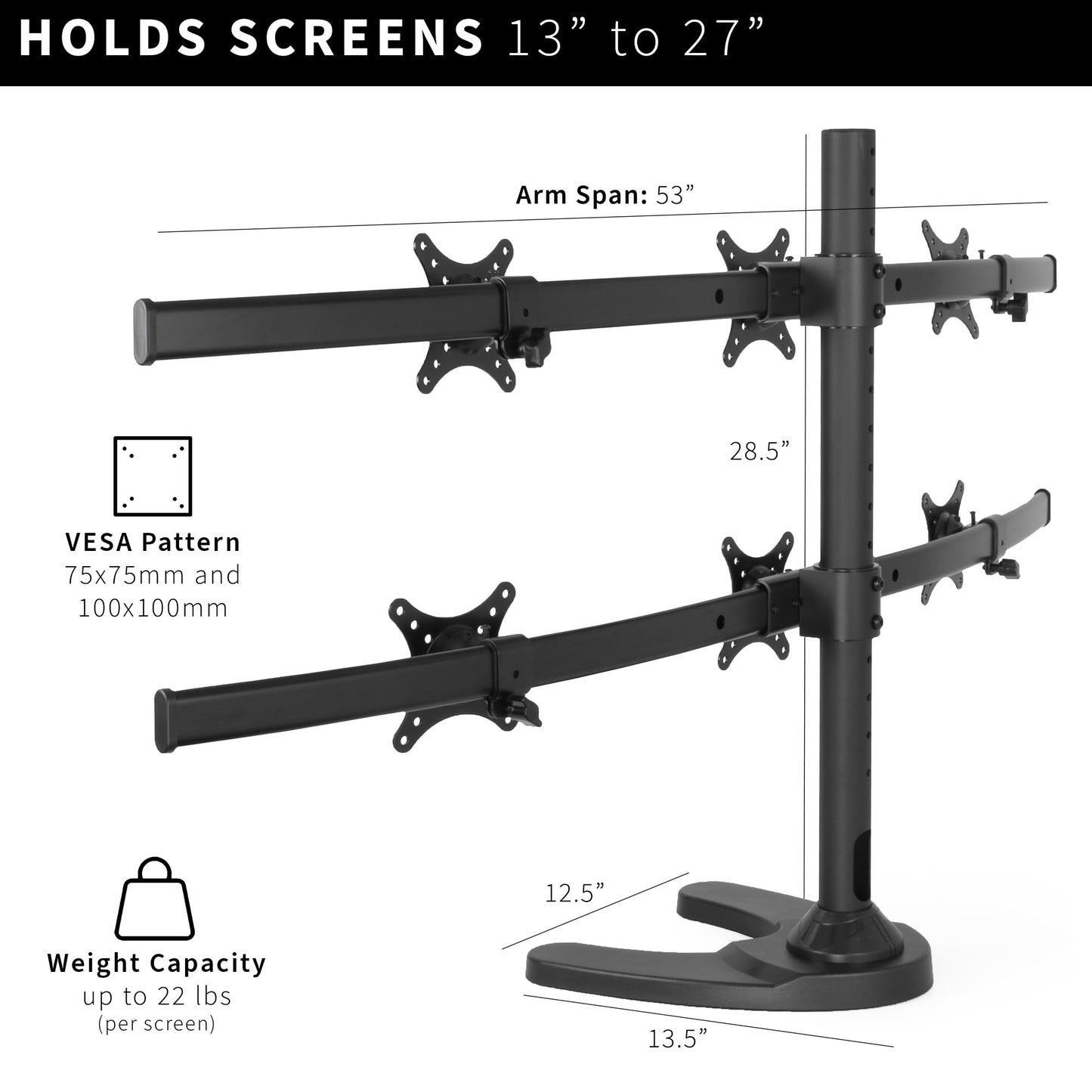 VIVO Hex LCD Monitor Height Adjustable 6 Screen Desk Mount Stand for up to 27 inch Screens, STAND-V006F