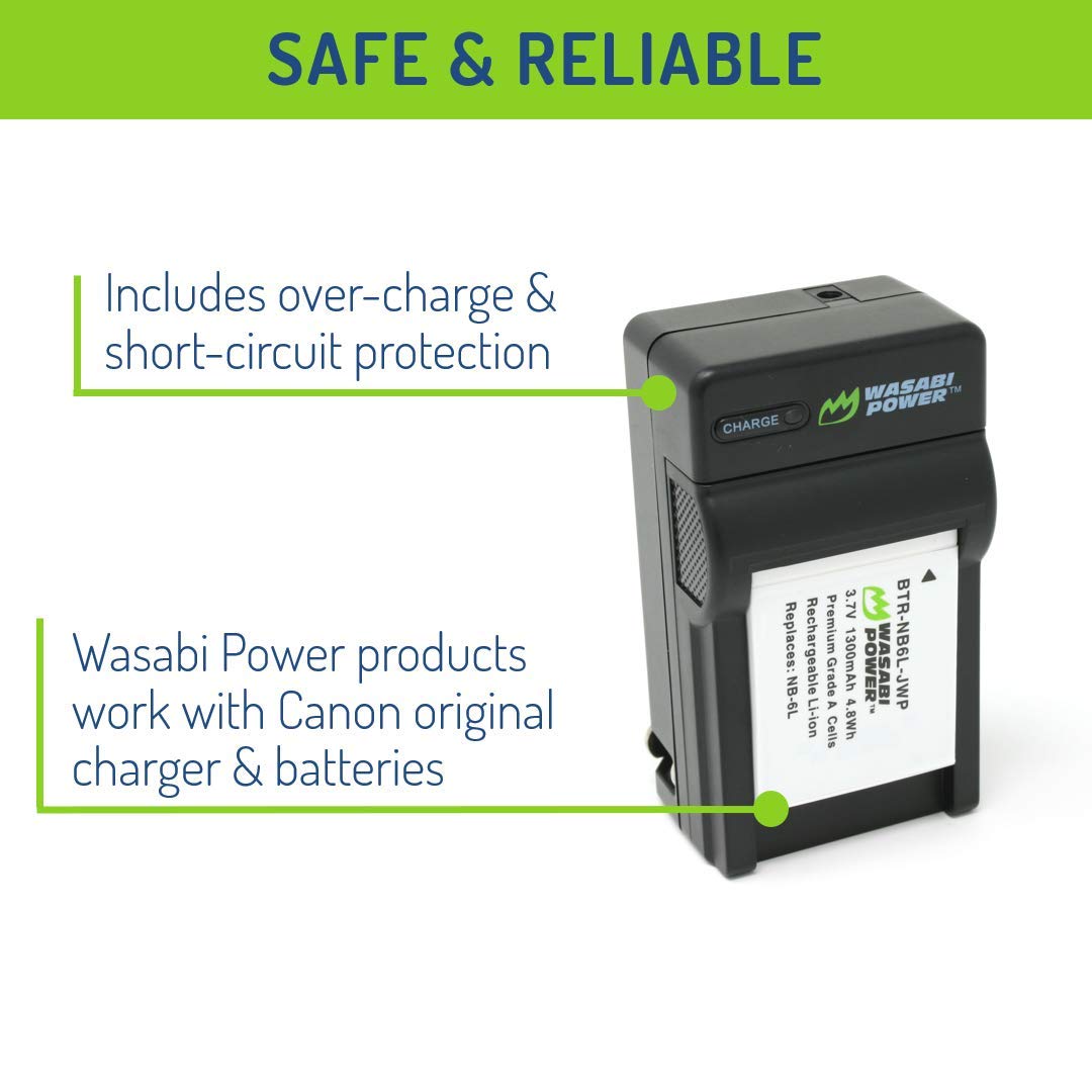 Wasabi Power Battery (2-Pack) and Charger for Canon NB-6L, NB-6LH, CB-2LY and Canon PowerShot D10, D20, D30, ELPH 500 HS, S90, S95, S120, SD770 IS