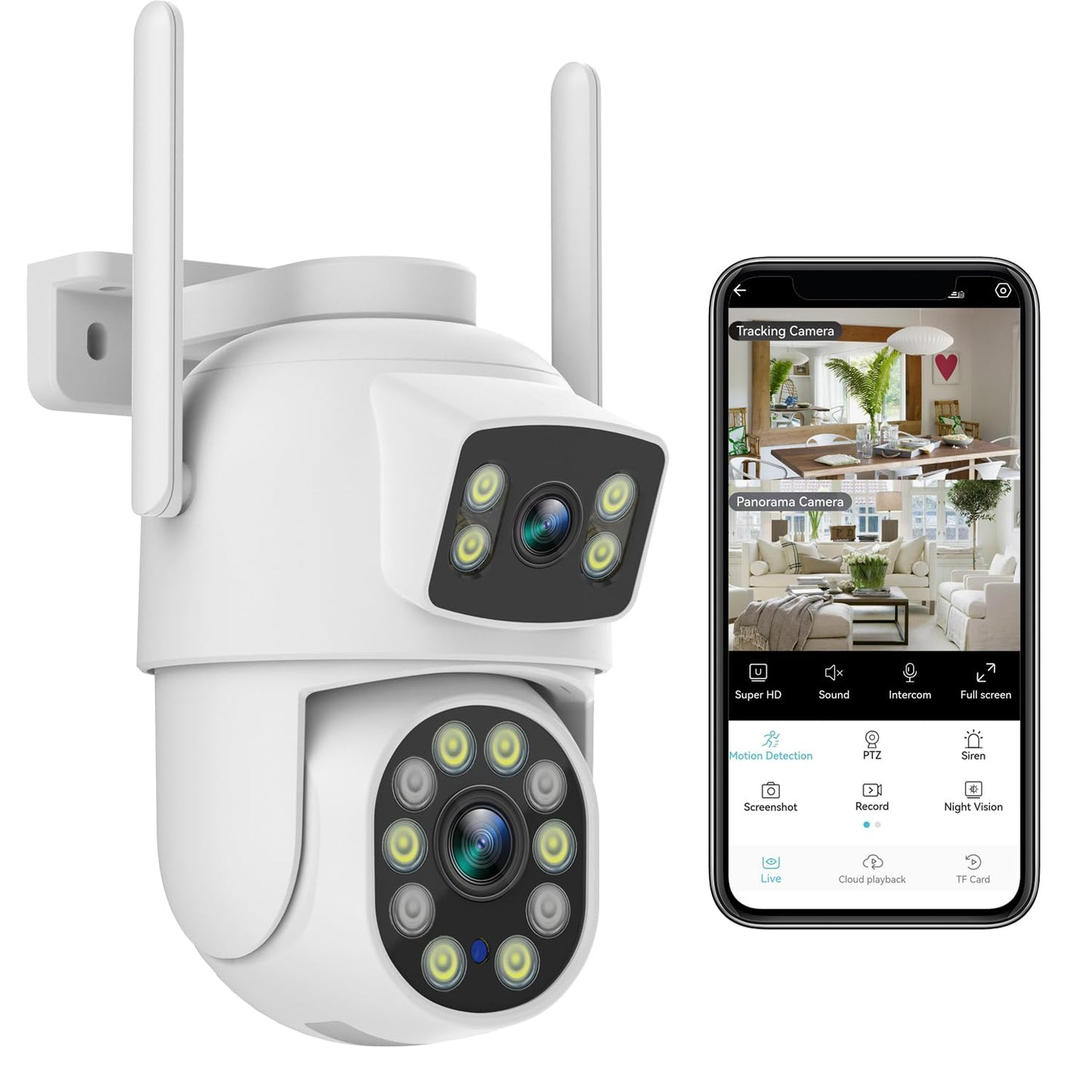 Dosilkc 2K Dual Lens Outdoor Security Camera, 360° View Pan/Tilt 2.4G WiFi Wireless Linkage Cameras for Home Security, Home Surveillance Camera