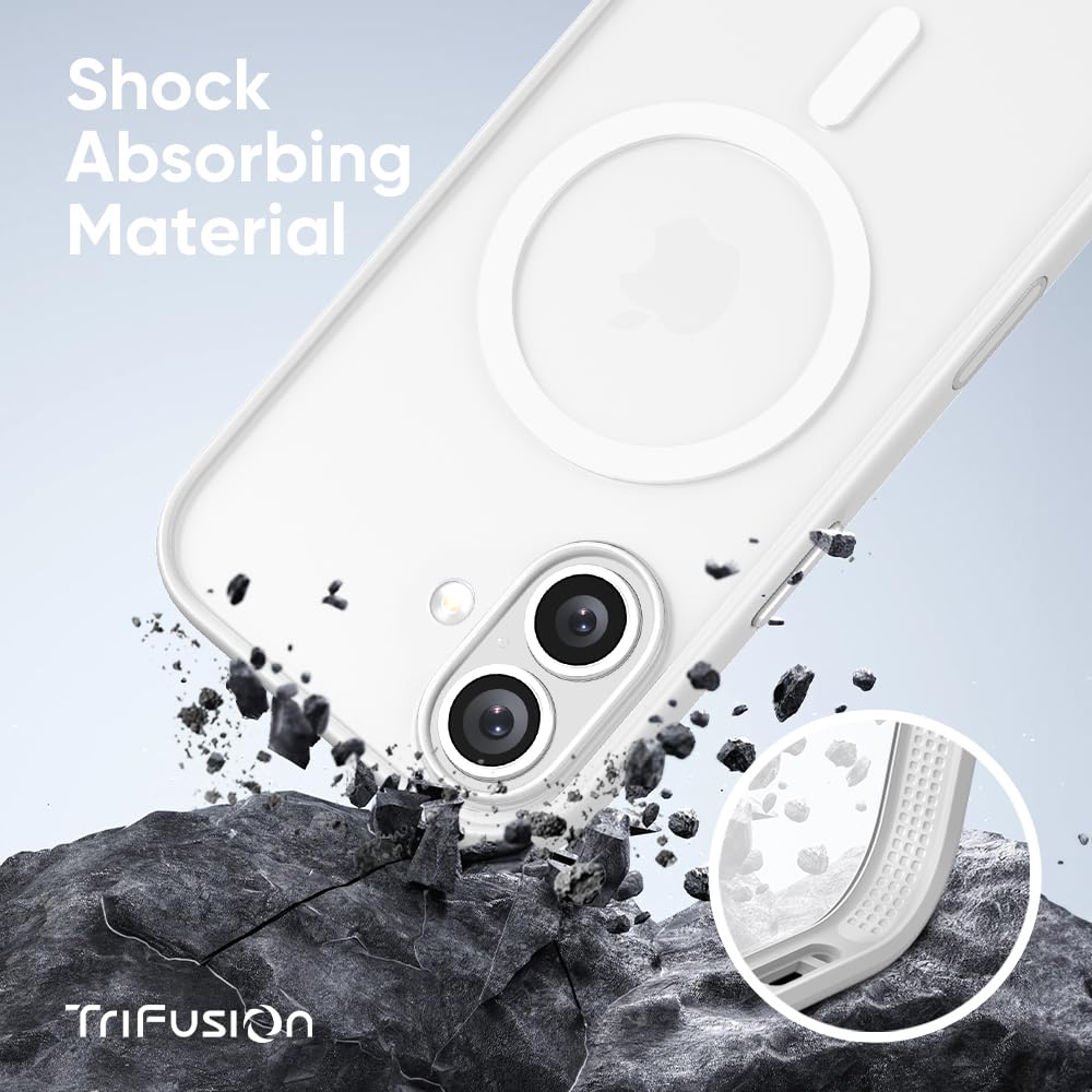 FLOLAB Surtect Tri-Fusion Magnetic for iPhone 17 Case Protective Slim Design Magsafe Compatible Military Grade - White Clear Matte Translucent