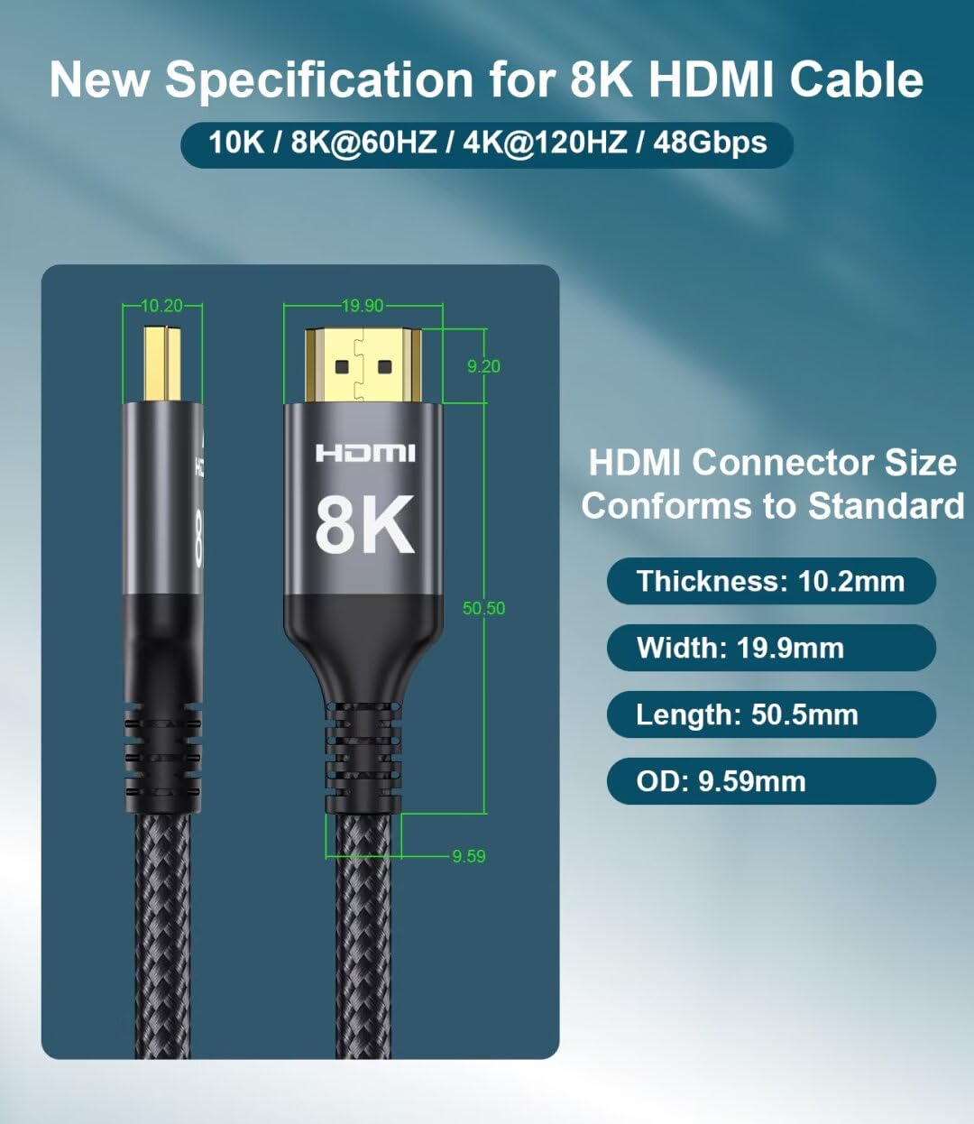 Adauxter 8K HDMI Cable 33 FT, HDMI to HDMI Cord with Ethernet CEC 4K 240Hz 165Hz 144Hz 120Hz 10K 8K 60Hz eARC eARC Netflix HDCP2.3 HDR10+ PC Laptop