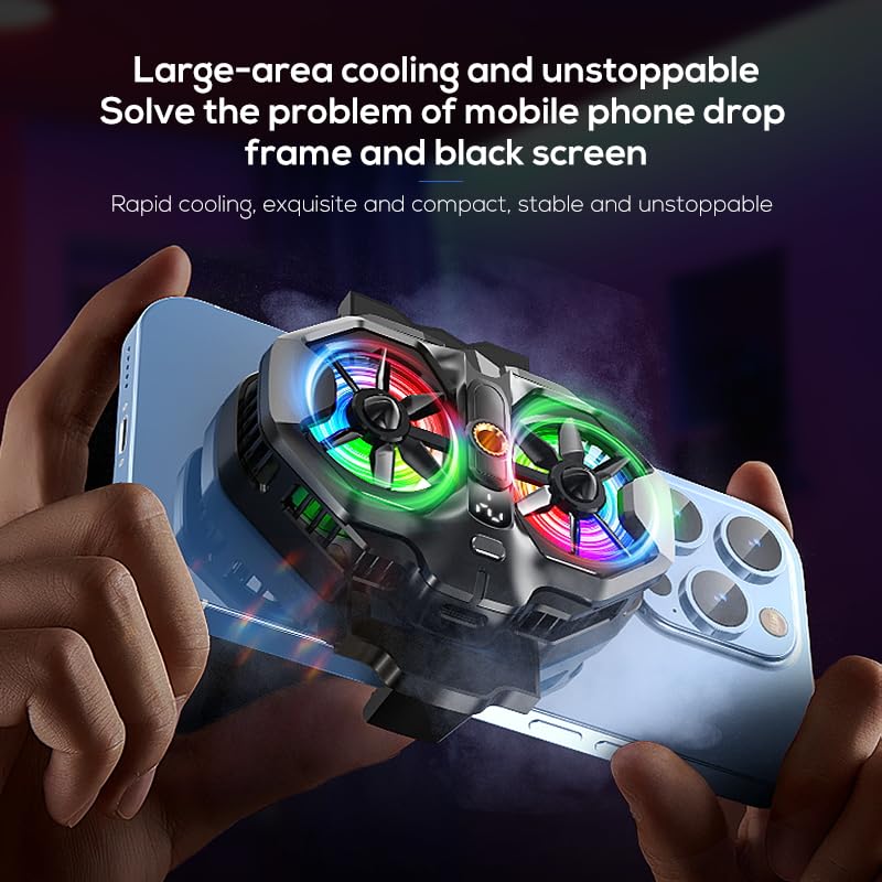 Mikirini Mobile Phone Cooler with RGB Backlight and Temp Display, Cellphone Cooling Fan with Dual Semi-Conductor Cooling Chip, Compatible