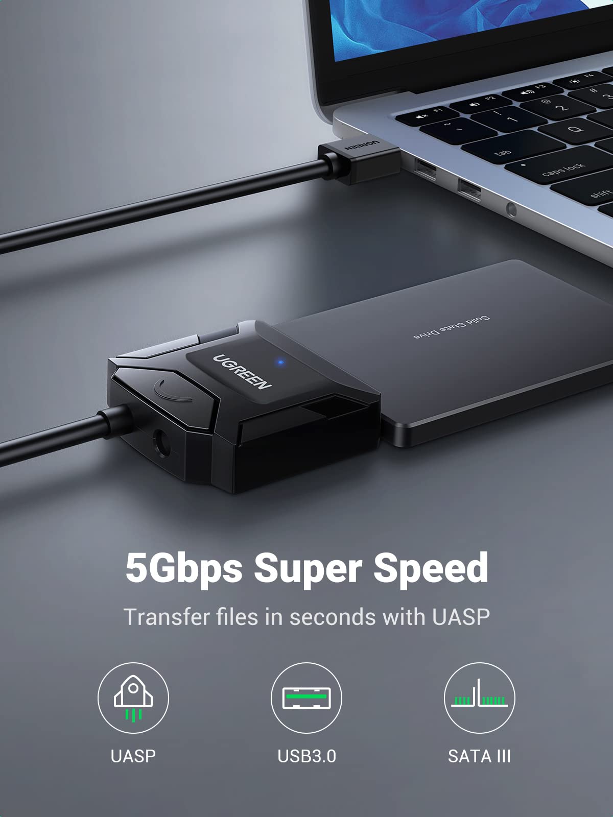 UGREEN SATA to USB 3.0 Adapter Cable for 3.5 2.5 Inch SSD/HDD Hard Drive Reader SATA III Hard Drive Disk Converter Support UASP Compatible