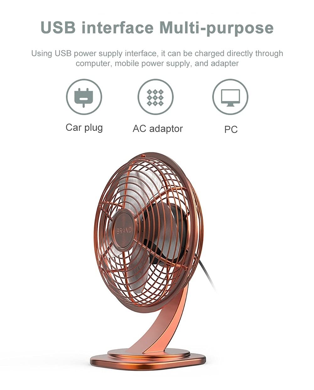 JONJUMP USB Desk Fan Powerful Ventilador Table Fan with Wind 3 Speed Ari Cooler Fan 360° Adjustable Angle for Office Household