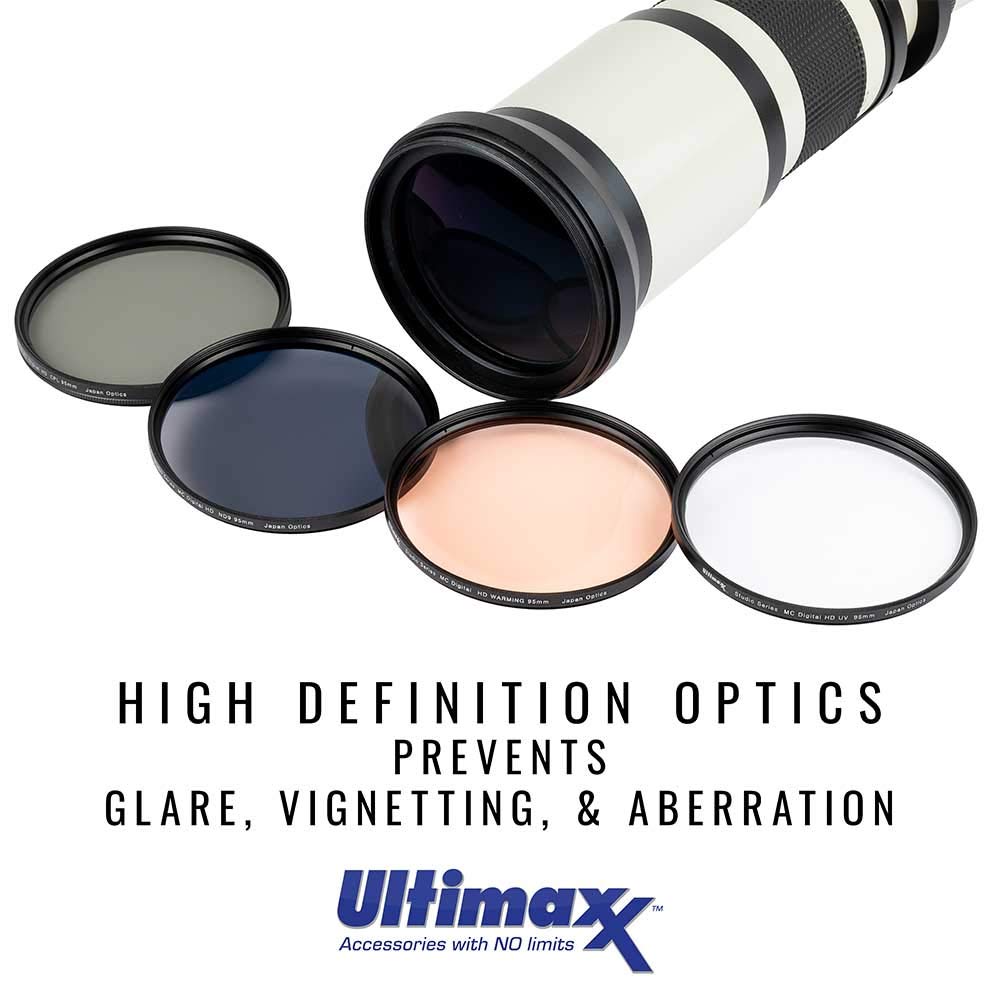 105MM Ultimaxx Professional Four Piece HD DigitalFilter Kit (UV, CPL, ND9, Warming Filters) for Camera Lens with 105MM Filter Thread and Protective