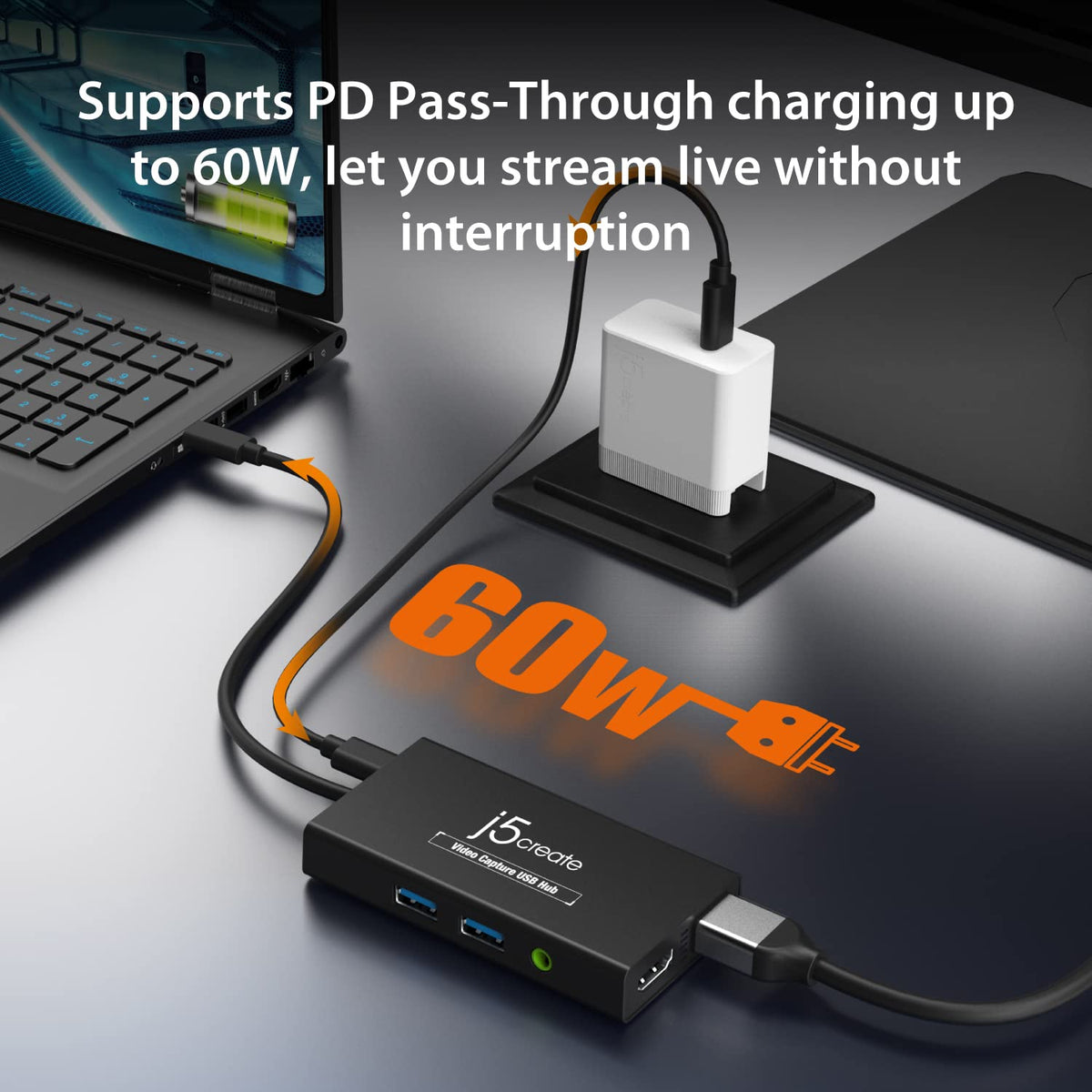 j5create Video Capture Card with PD 60W Pass-Through Charging