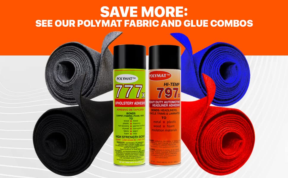 Polymat Quality 1 can 777 Glue + 3ftX4ft Wide Charcoal Speaker Box Carpet Cabinet Enclosure Carpet Truck Car Trunk Liner, and Dash Cover