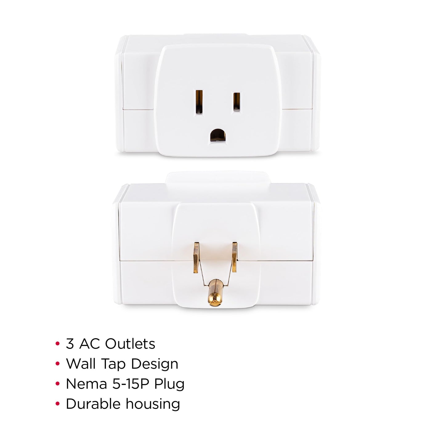 CyberPower GT3WT 3-Outlet Adapter, Wall Tap Plug, NEMA 5-15R Outlets on Three Sides, 15A/125V, Compact Design for Home, Office, and Travel - White