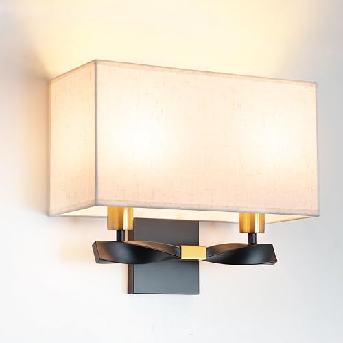 Edwarmlux Indoor Wall Sconces, Antique Wall Lights with Fabric Shade, Vintage Wall Mount Light, Dimmable Hardwired Wall Light for Bedroom, Living