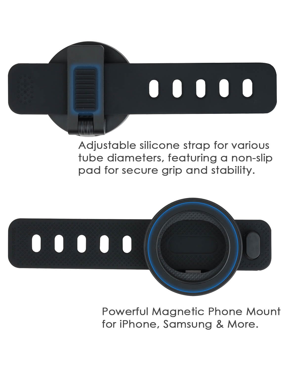 POWRIG Magnetic Phone Mount for Outdoor Activities - Compatible with Golf Carts, Yachts, Strollers, and More | Adjustable Silicone Strap & Anti-Slip