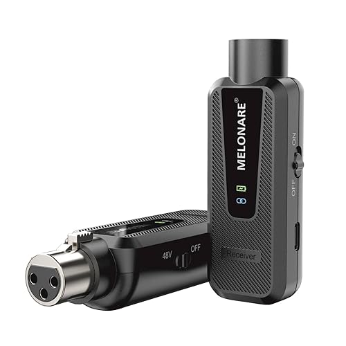 Melonare Plug on UHF 900MHz XLR Wireless Microphone Adapter, XLR Wireless Audio Transmitter & Receiver System, 164ft Range, +48V Phantom Power for
