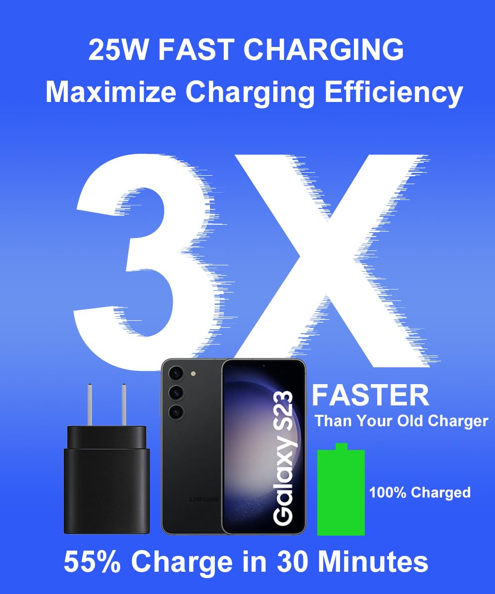Samsung USB C Charger Block 25W PD Super Fast Charger Type C Wall Plug Adapter Quick Charging for Samsung Galaxy S26/S25/S24/S23/S22/S21/S20/Z Fold