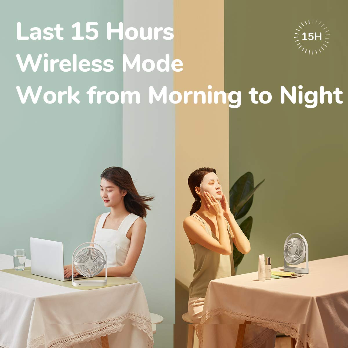 JISULIFE Desk Fan, Small Portable Battery Operated Desktop and 4000mAh USB Rechargeable Electric Table Fan with 4 Speeds, Max 15 Hrs, Strong Airflow