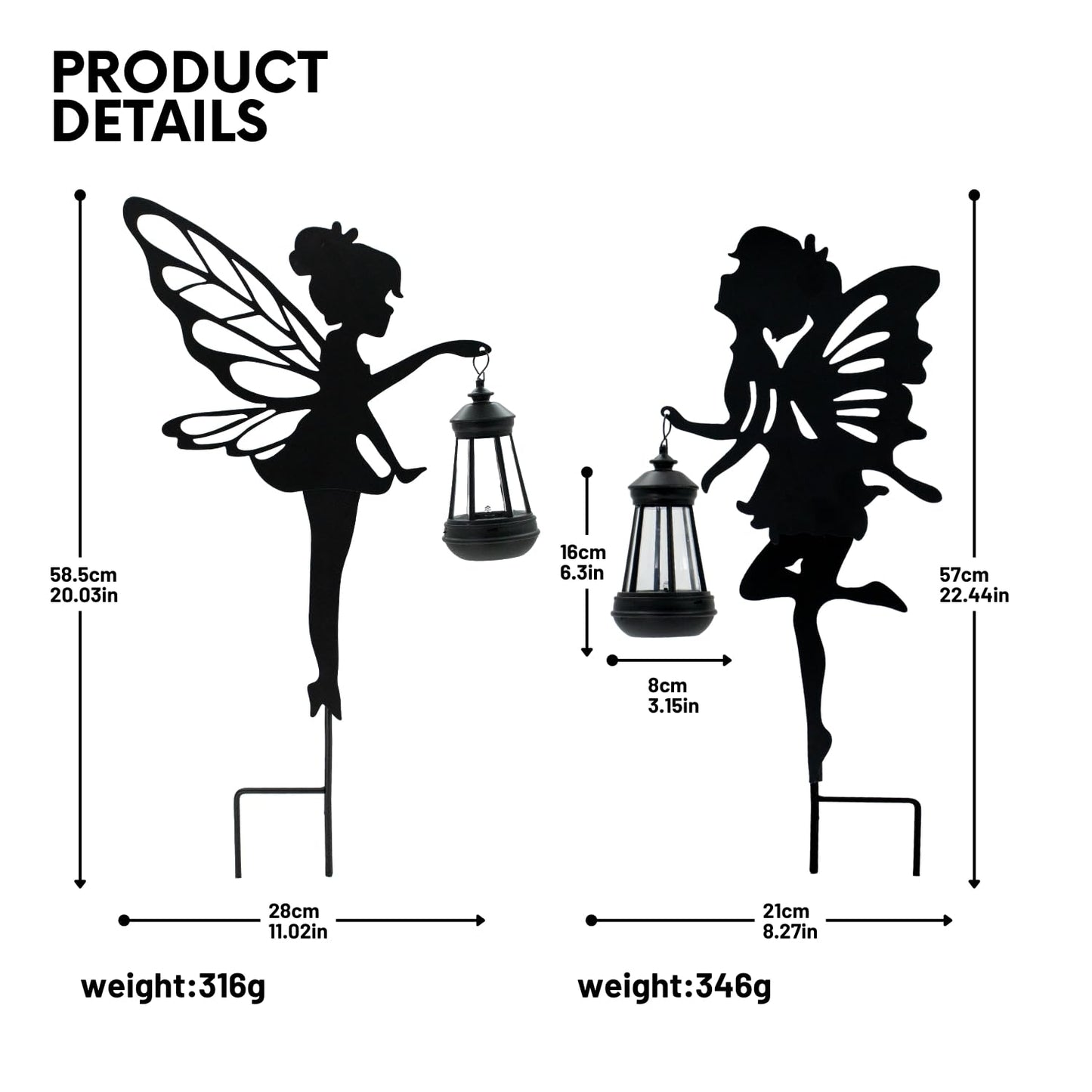 Quterhero Solar Fairy Garden Decor Lights, 2 Packs, Metal Hanging Lanterns with Warm Solar Glow - Exquisite Gifts for Women, Mom, Friends (Fairy