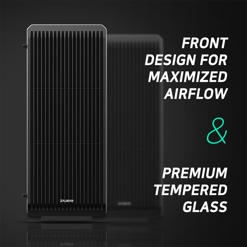 Zalman S2 TG ATX Mid-Tower PC Case, 3 x Pre-Installed 120mm Zalman Quiet Fans (Support up to 8 Fans), High Airflow Mesh Front Panel, Full Tempered
