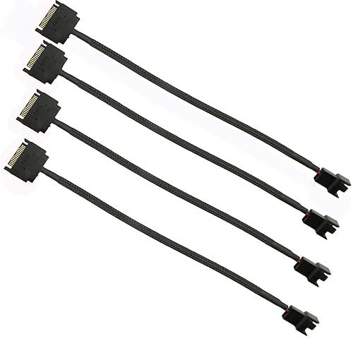 FBHDZVV 4Pcs SATA Power Splitter Y Cable 1 to 1 15 Pin Male SATA to Sleeved 3 Pin/4 Pin PMW 12V PC Case Fan Power Supply SATA Connector Cable