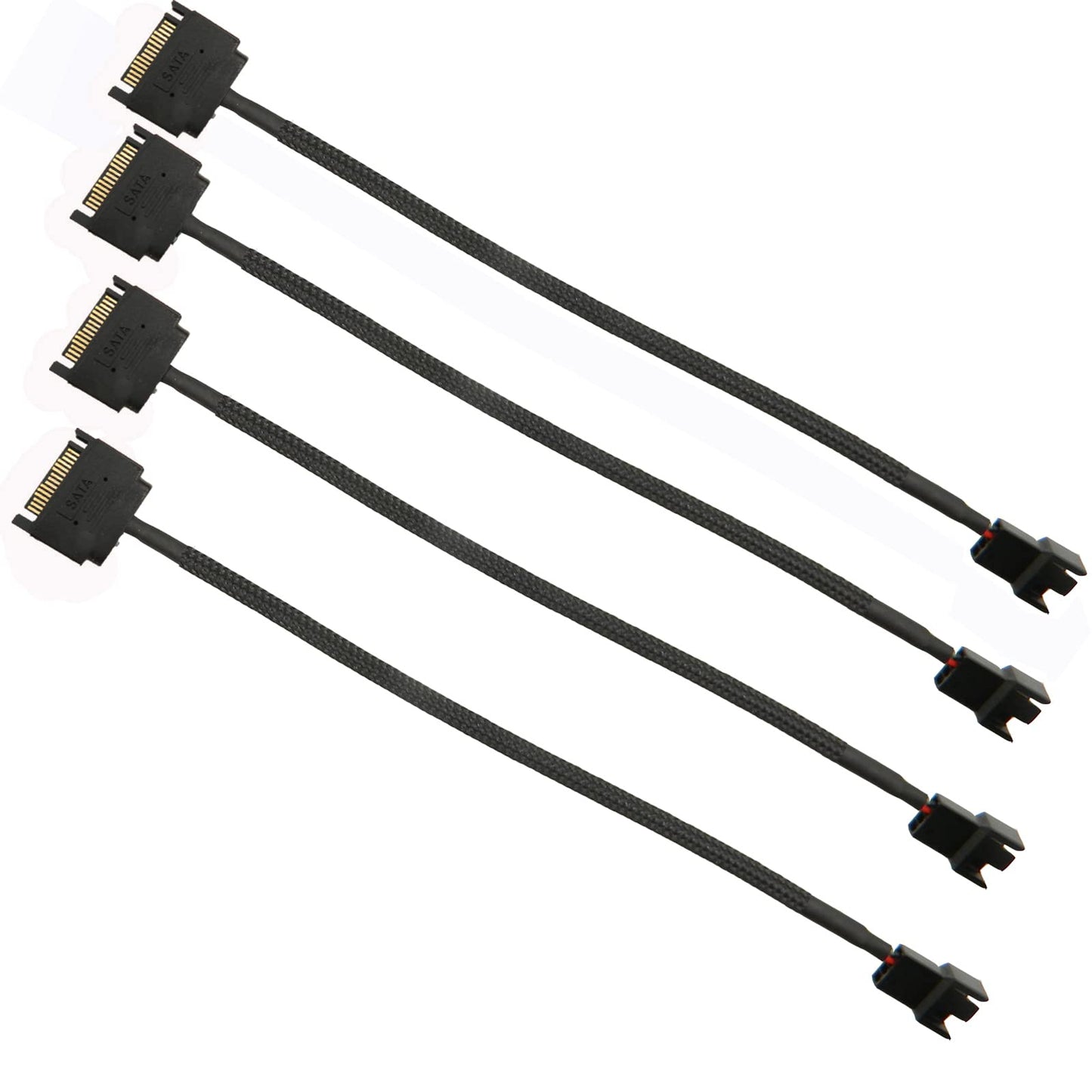 FBHDZVV 4Pcs SATA Power Splitter Y Cable 1 to 1 15 Pin Male SATA to Sleeved 3 Pin/4 Pin PMW 12V PC Case Fan Power Supply SATA Connector Cable