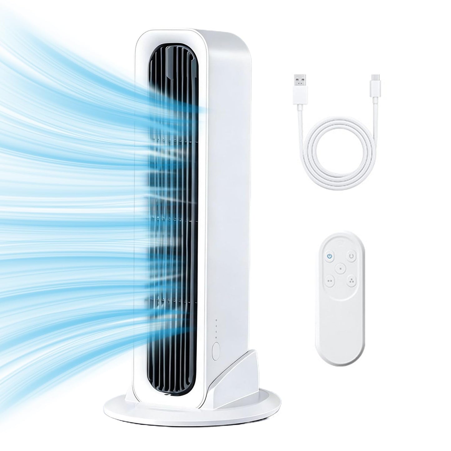 AOYEBO Bladeless Tower Fan, Rechargeable Oscillating Desk Fan with Remote,