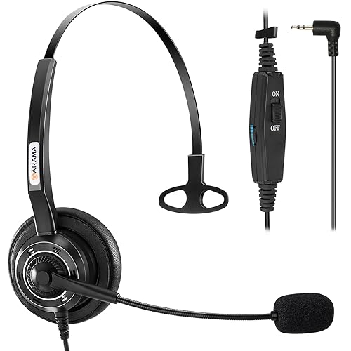Phone Headset 2.5mm with Microphone Noise Canceling Mute Switch, Telephone Headset for Landline Cordless Phones Compatible with Panasonic VTech AT&T