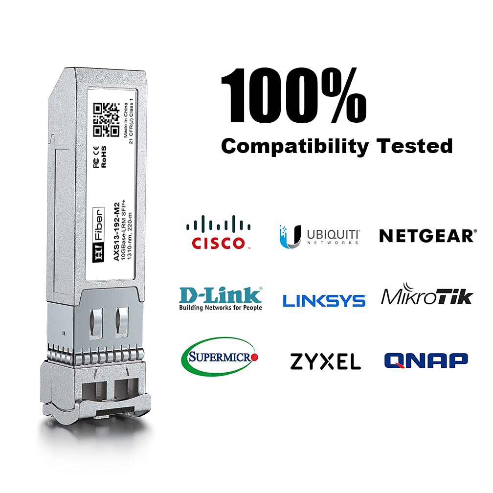 H!Fiber SFP+ 10GBase-LRM Transceiver Module Compatible for Cisco SFP-10G-LRM, Meraki MA-SFP-10GB-LRM, Ubiquiti, Mikrotik, Netgear, D-Link, Supermicro