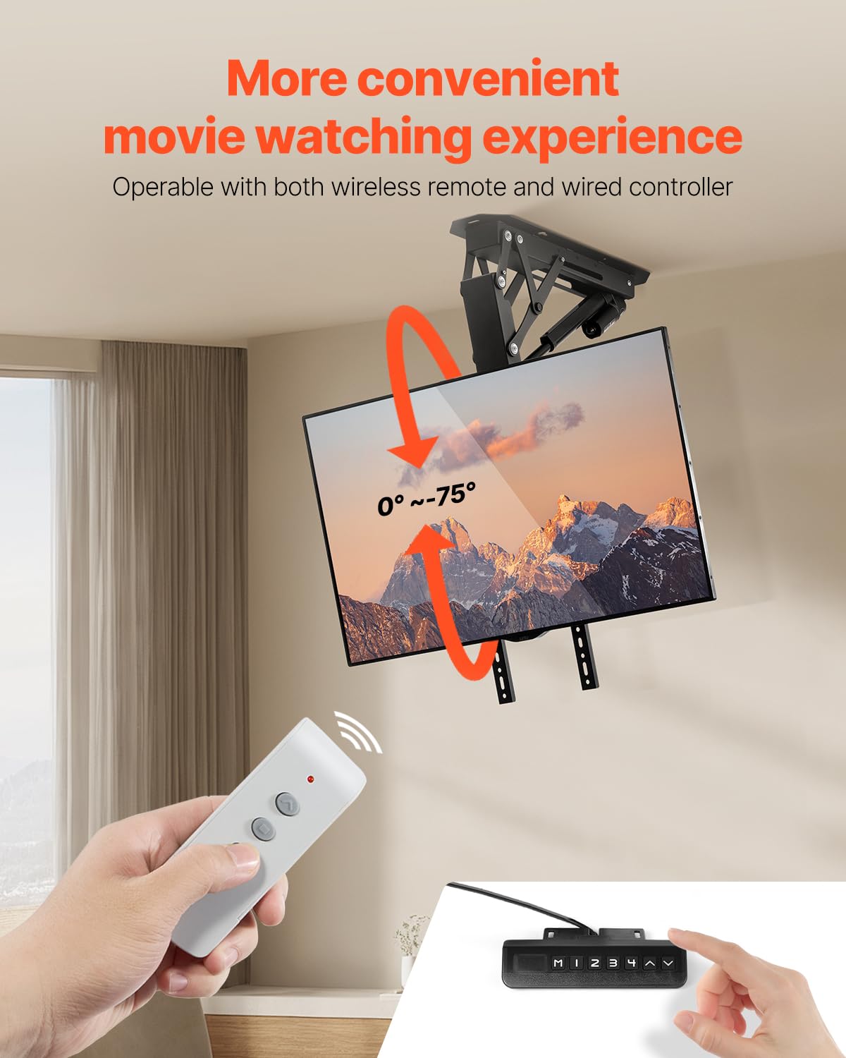 VEVOR Motorized Ceiling TV Mount, TV Wall Mount for 32 to 65 Inch TV, Electric Adjustable Ceiling TV Mount, Motorized Flip Down TV Mount Bracket