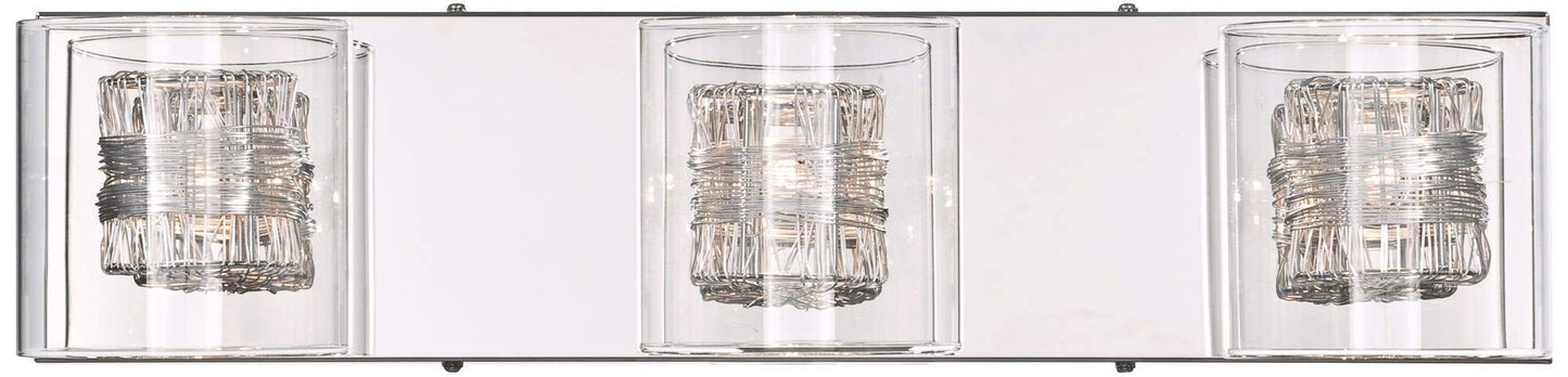 Possini Euro Design Wrapped Wire Modern Wall Light Polished Chrome Silver Metal Hardwired 22" Wide 3-Light Fixture Clear Glass Cylinder Shade