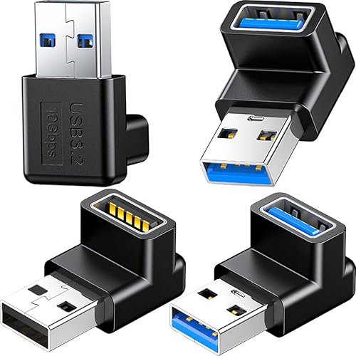 Warmstor 4 Pack 10Gbps USB 3.1 Male to Female Adapter Right Angle Up and Down Angle 90 Degree USB 3.0 A Connector Support 3A Fast Charging…