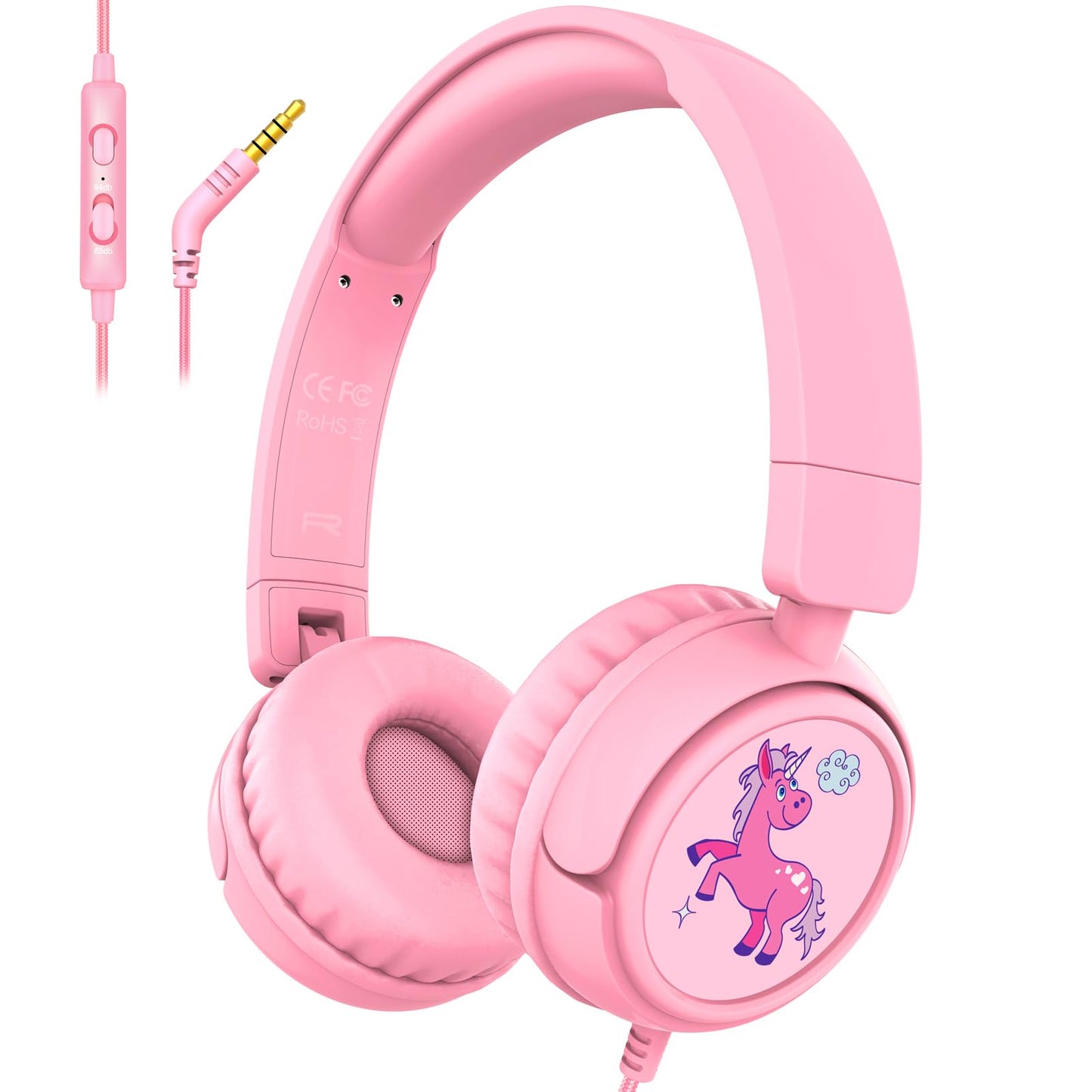 IYGR K6 Kids Headphones for Toddler & Kids Ages 2-12, 85/94dB Safe Volume Limited, Wired with 3.5mm Jack, HD Microphone, Adjustable & Foldable, On-Ear