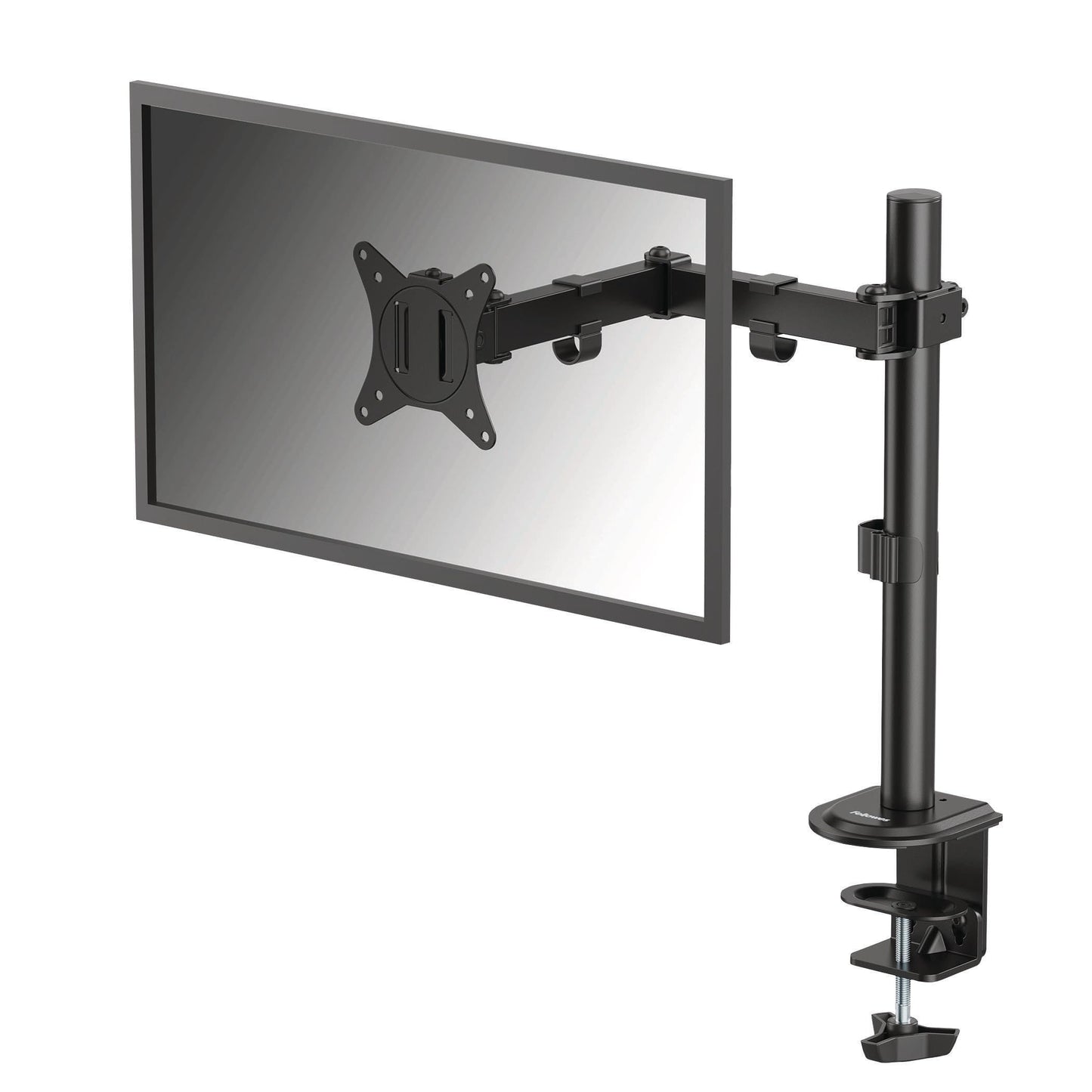 Fellowes Everyday Adjustable Single Monitor Arm - Supports Screens up to 32" Weighing 19.84 lbs, Tilt, Swivel, Rotate, VESA 75/100, Clamp or Grommet