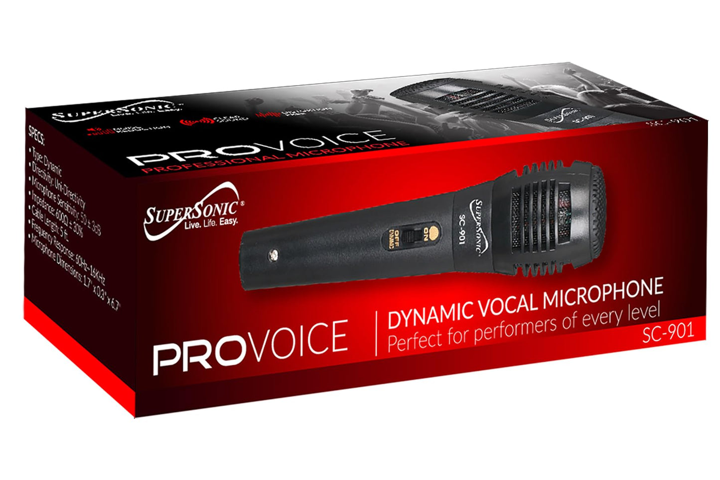 Supersonic SC-901 ProVoice Dynamic Professional Microphone, Uni-Directivity for Clean Sound, POP Filter for Reduced Background Noise, 5ft. Cable