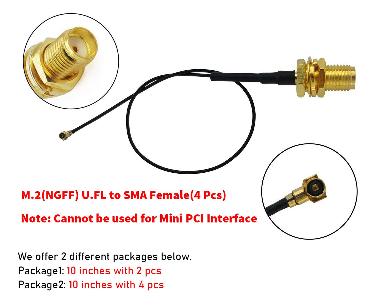 Tenmory MHF4 U.FL to SMA Female Connector Pigtail WiFi Antenna Extension Cable (10 inch (4 Pcs))