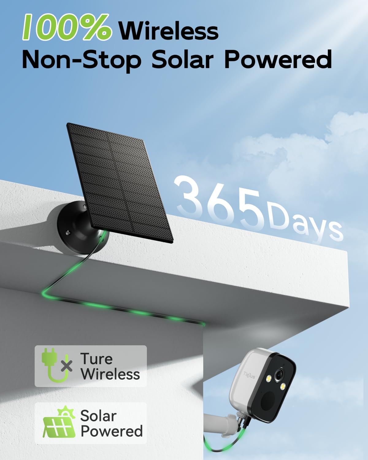TIEJUS 2K 5G Solar Security Cameras Wireless Outdoor 2-Pack, Wireless Cameras for Home with Full Color Night Vision, PIR Motion Detection, 5G&2.4GHz