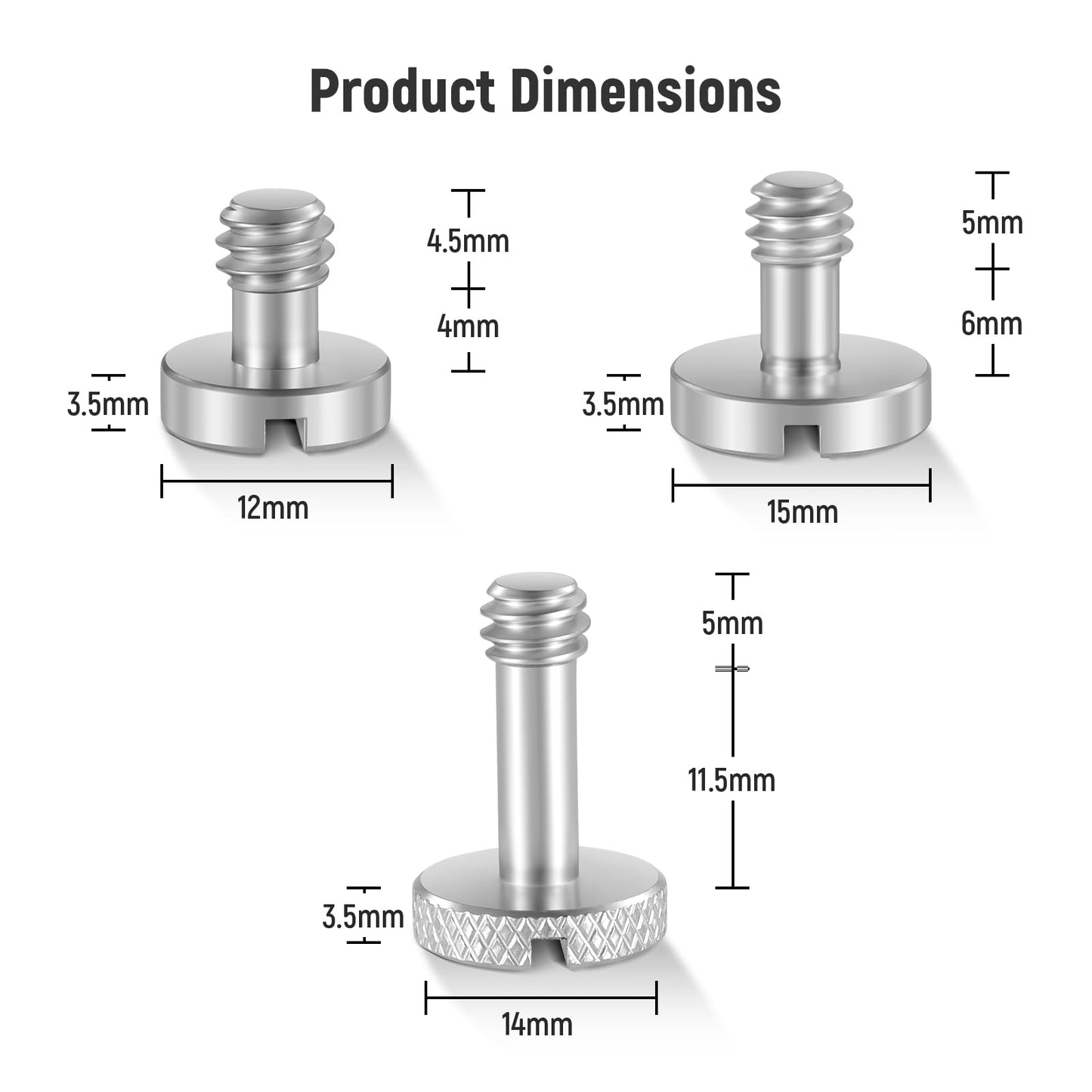 NEEWER 15PCS 1/4" Screws with Storage Cases, 3 Sizes Stainless Steel 1/4"-20 Slotted Camera Screw Kit Tripod Screw Quick Release Mounting Replacement