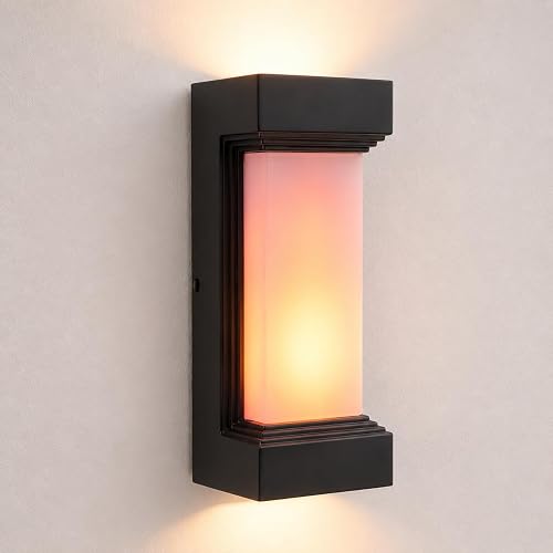 RCHBINBRS LED Flame Outdoor Wall Light, Black Waterproof Wall Sconce, Dynamic Flame Effect, 3000K Warm White Up and Down Porch Light, IP65 Exterior
