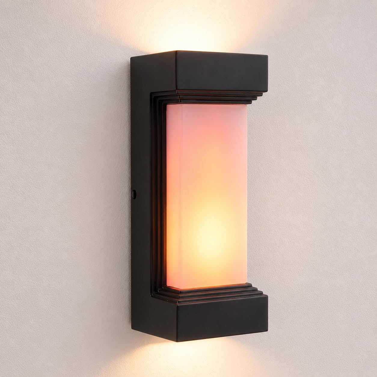 RCHBINBRS LED Flame Outdoor Wall Light, Black Waterproof Wall Sconce, Dynamic Flame Effect, 3000K Warm White Up and Down Porch Light, IP65 Exterior