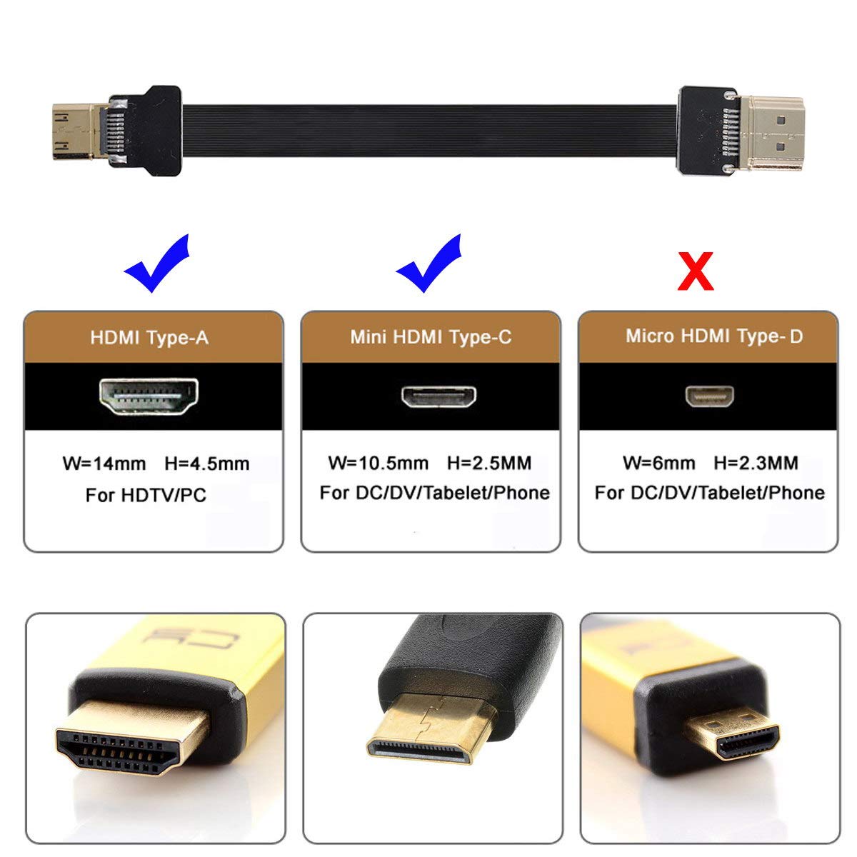 xiwai CYFPV Mini HDMI Male to HDMI Male FPC Flat Cable 1080P for FPV HDTV Multicopter Aerial Photography (0.1M)