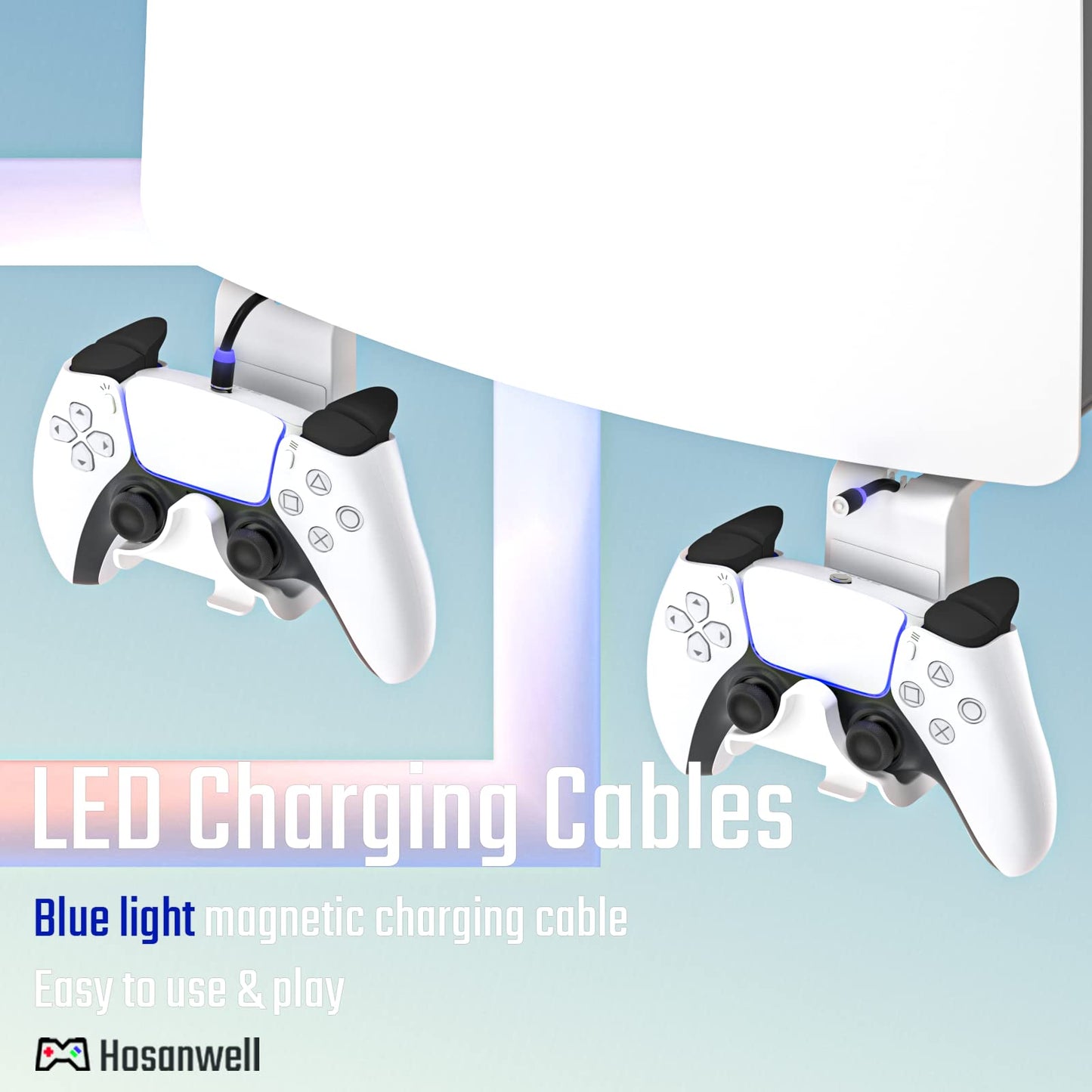 Hosanwell PS5 Wall Mount, PS5 Wall Mount Kit with 2 Detachable Controller Holder and Headphone Mount, Solid Metal with Accessories Easy