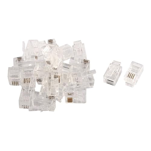 uxcell 20 Pack Phone Modular Plug, Household RJ9 4P4C Telephone Cable End Phone Adapter Connector, Standard Jack for Telephone Handset Flat Stranded