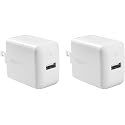 Amazon Basics 12W One-Port USB-A Wall Charger (2.4A), Portable, for Phones (iPhone 16/15/14/13/12/11/X, Samsung, and more), 2-Pack, White