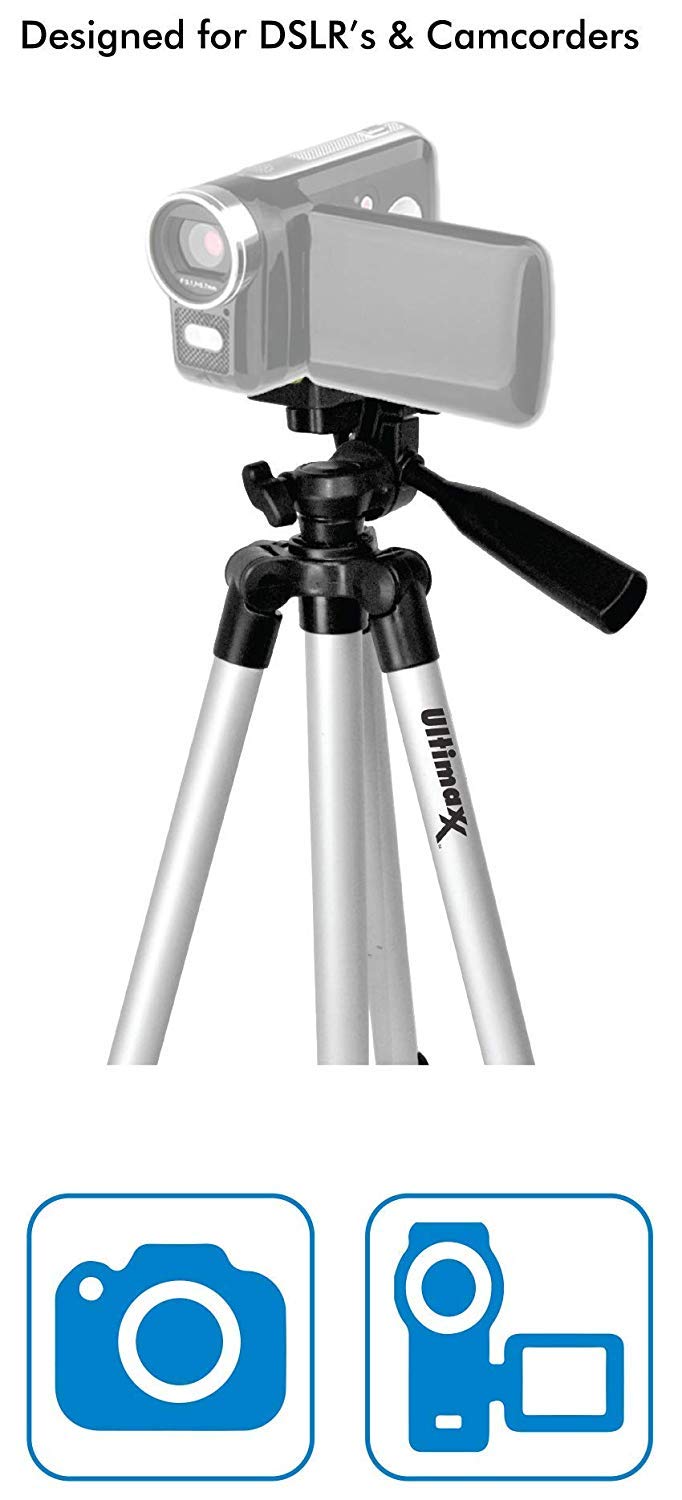 Ultimaxx Lightweight Portable Camera Tripod Stand with Carrying Bag for Sony, Nikon, Canon, Olympus, Pentax, Panasonic, Samsung Cameras and Camcorders
