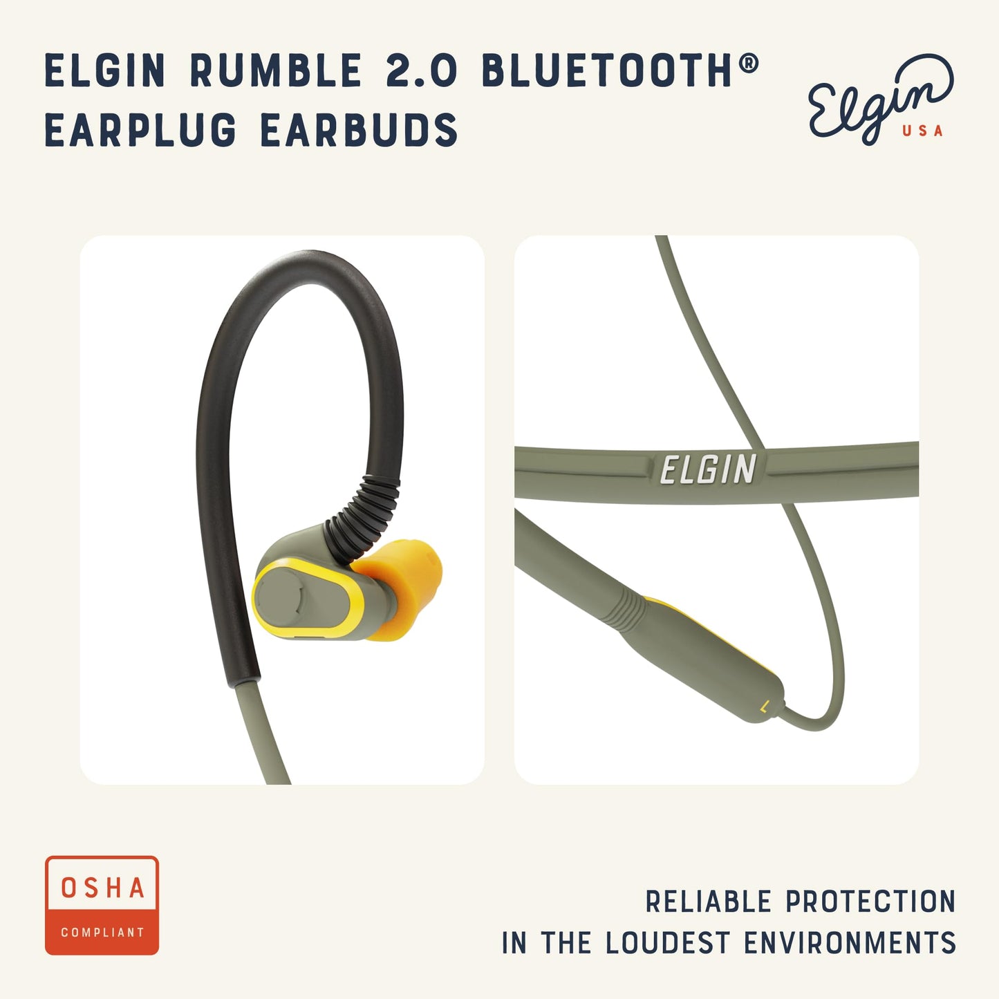 Elgin Rumble Gen 2 Bluetooth Earbuds, 31 dB Noise Reduction with Fusion Tips, IP67 Waterproof Wireless Earplugs, OSHA Compliant ANSI Certified…