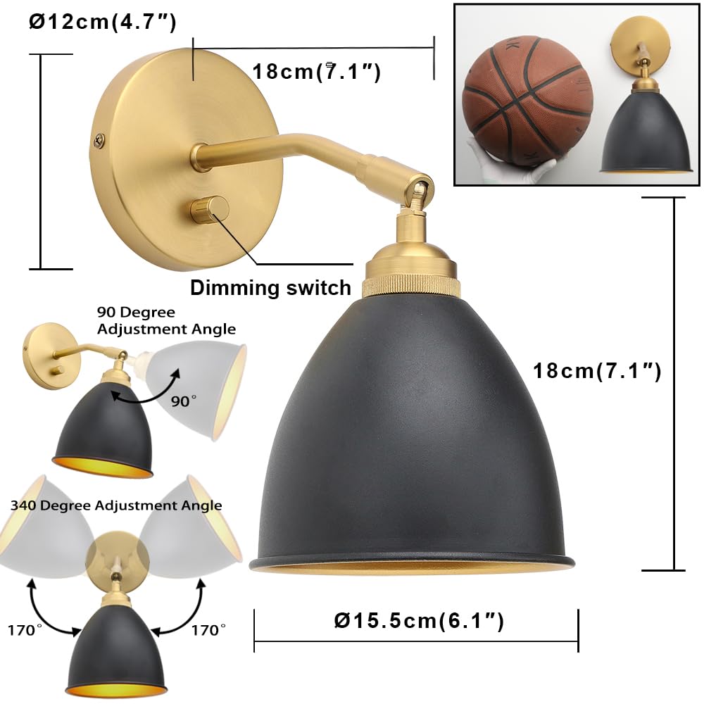Yosoan Vintage Wall Sconce Bookcase Light, 1-Light Dimmable On Off Switch Industrial Mount Metal Fixture Lighting with 6.1" Oval Black Metal Shade