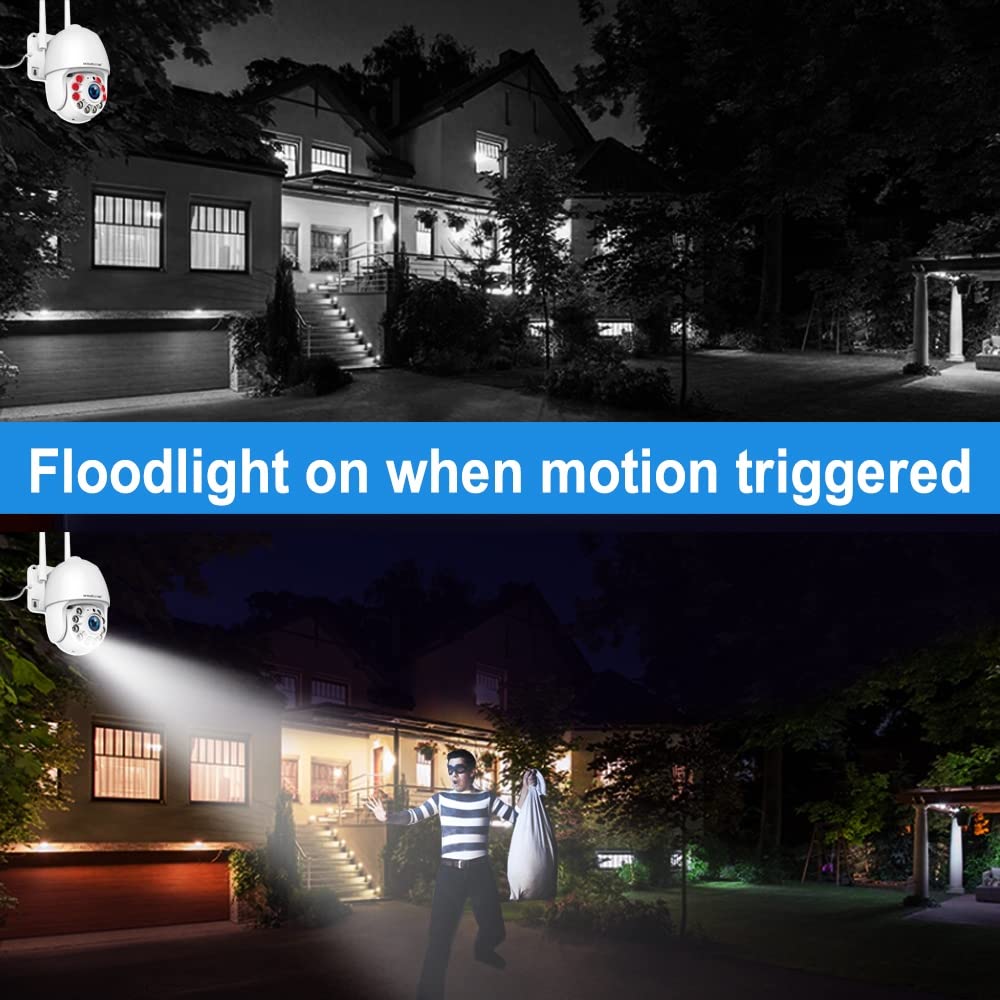 HOSAFE.COM Cameras for Home Security Outdoor WiFi, Plug-in 24/7 Video Surveillance System, Spotlight Color Night Vision, Human Motion Detection, PTZ