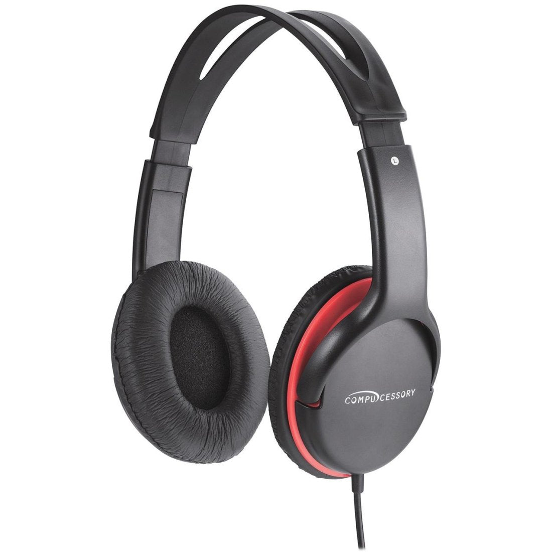 Compucessory Stereo Headset with Volume Control, Black, Red