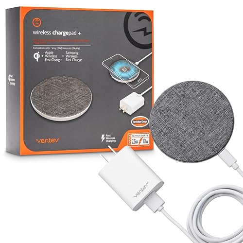 Ventev - 10W Qi Wireless Charging Pad for iPhone 17, Pro, Pro Max & Air, iPhones 16-12, AirPods, Samsung Galaxy, Note 20 | Qi Certified | Includes 5ft